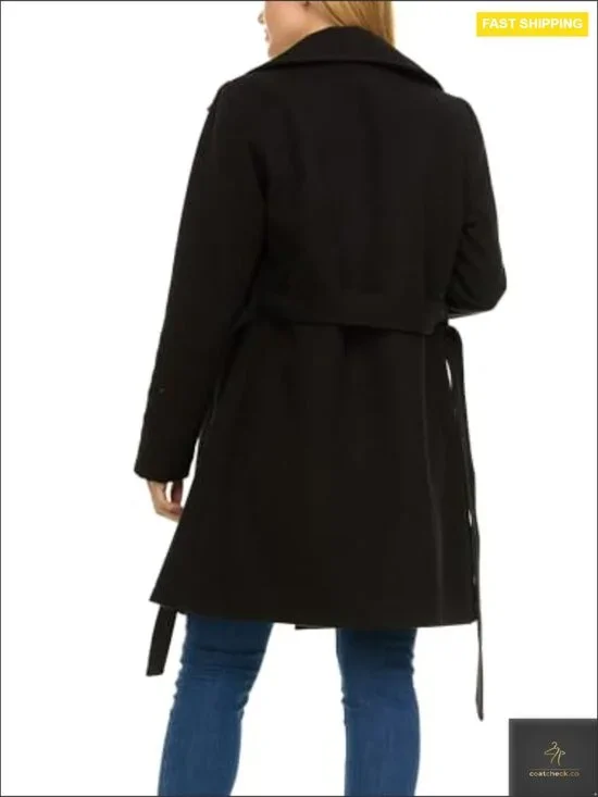 Double-Breasted Trench Coat Classic Elegant Faux Wool Winter Coat Fitted - Picture 5 of 7